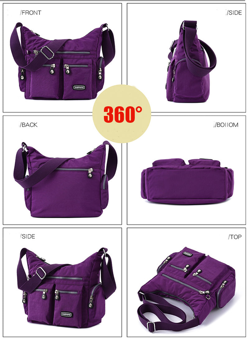 Purple bag shown from multiple angles with a 360-degree label.