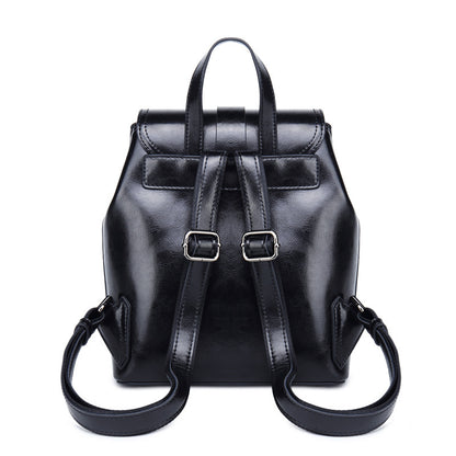 Black backpack with a drawstring on a white background