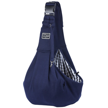 Navy blue sling bag with a checkered interior on a white background