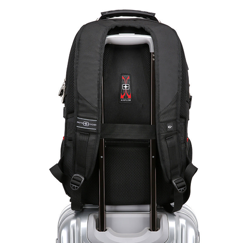 Black backpack with a brand logo on a white background