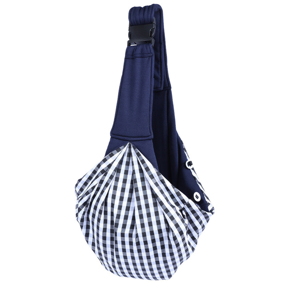 Navy blue sling bag with a checkered pouch on a white background