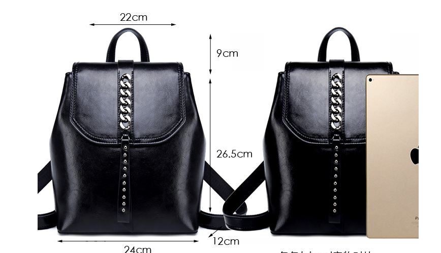 Black backpack with measurements on a white background