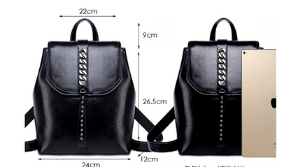 Black backpack with measurements on a white background