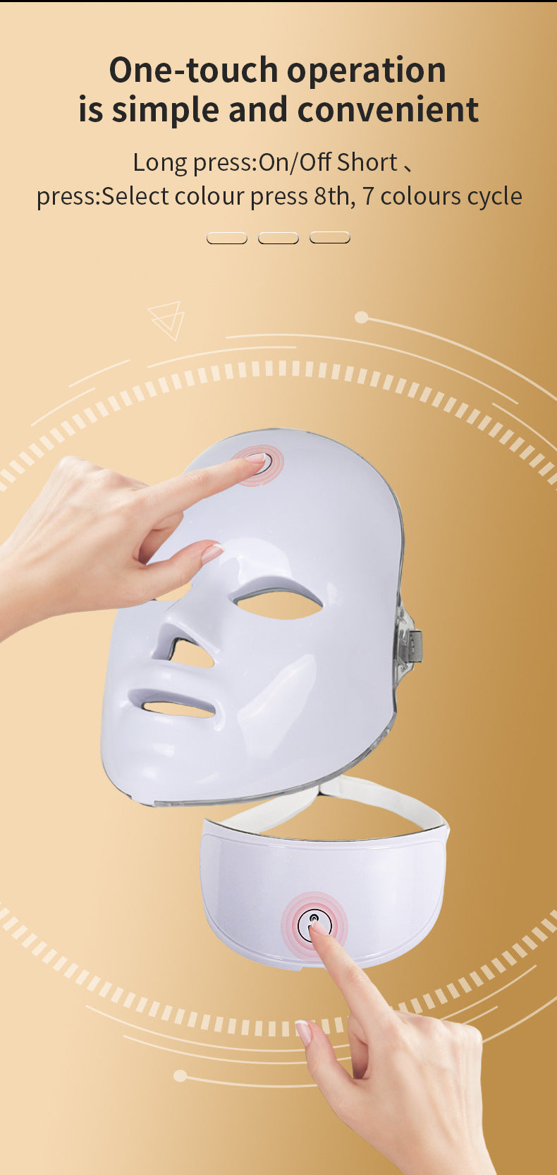 LED face mask with touch control on a beige background